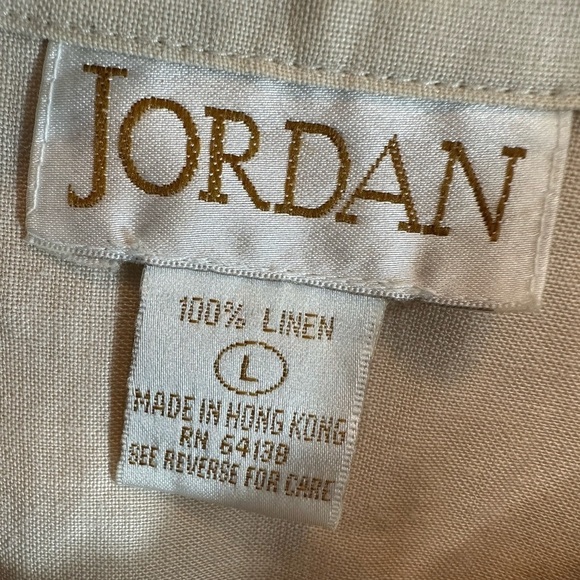 Jordan Womens Size L Vintage 100% Linen Shirt Button Up Long Sleeves Pocket Tan - Picture 5 of 10